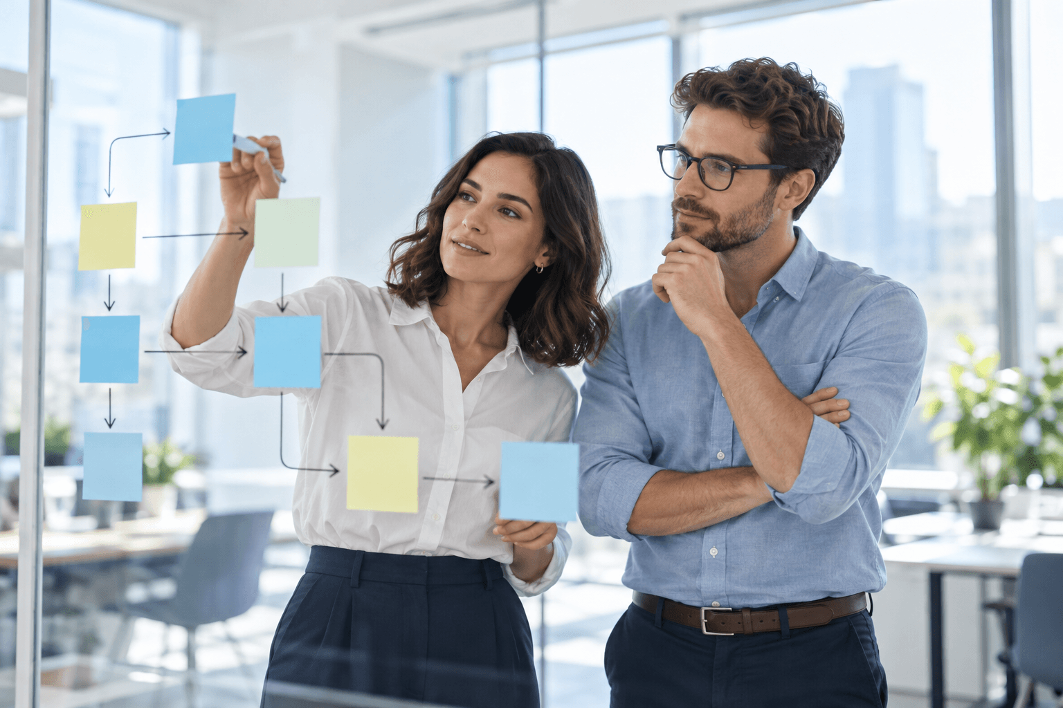 Operations professionals planning a workflow together