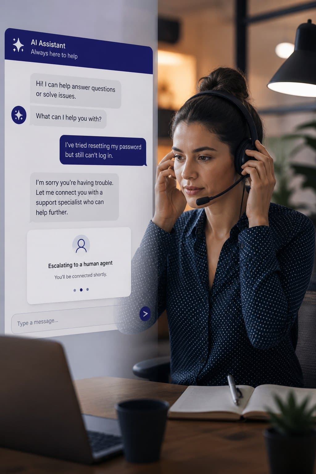 AI assistant escalating a question to a human support agent