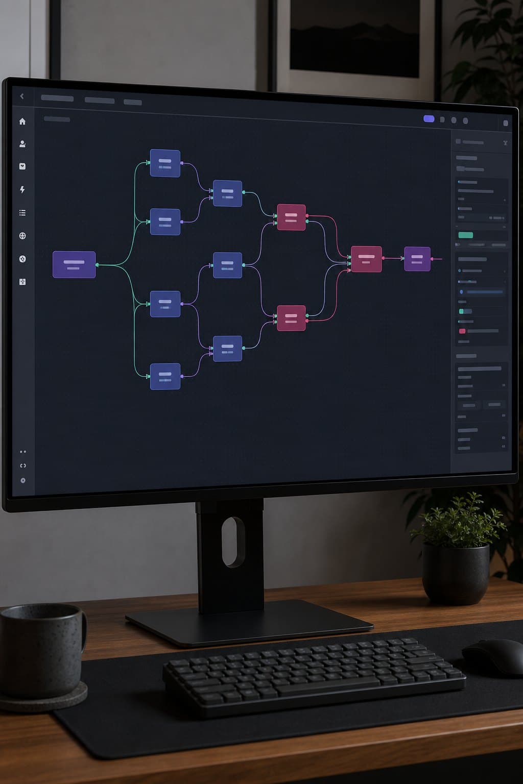 n8n-style node workflow connecting existing tools on a monitor