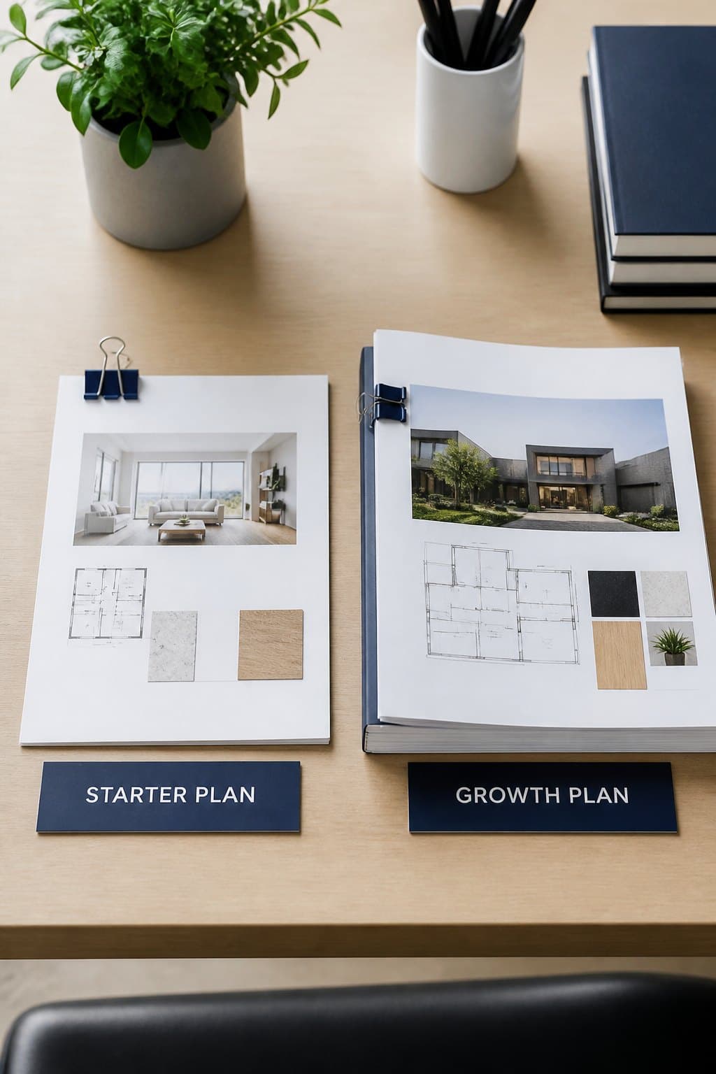 Starter versus Growth plan comparison on a desk