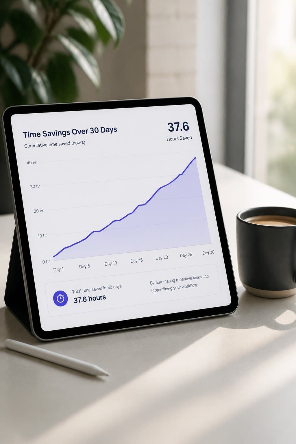 Tablet chart showing hours saved in the first 30 days