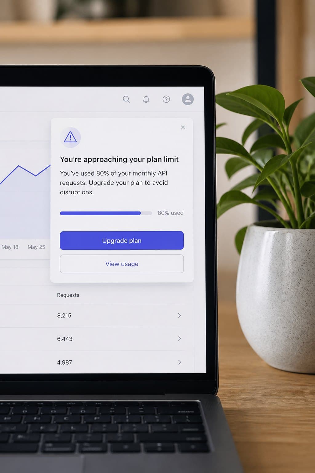 Plan-limit warning with an upgrade path before service interruption